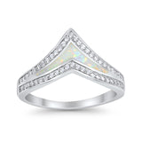 Chevron Midi V Ring Band Created White Opal Round CZ 925 Sterling Silver