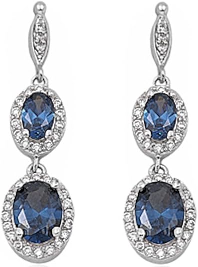 Halo Drop Dangle Chandelier Earring Oval Round Cubic Zirconia 925 Sterling Silver