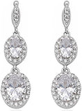 Halo Drop Dangle Chandelier Earring Oval Round Cubic Zirconia 925 Sterling Silver