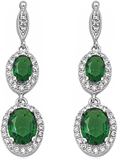 Halo Drop Dangle Chandelier Earring Oval Round Cubic Zirconia 925 Sterling Silver