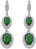 Halo Drop Dangle Chandelier Earring Oval Round Cubic Zirconia 925 Sterling Silver