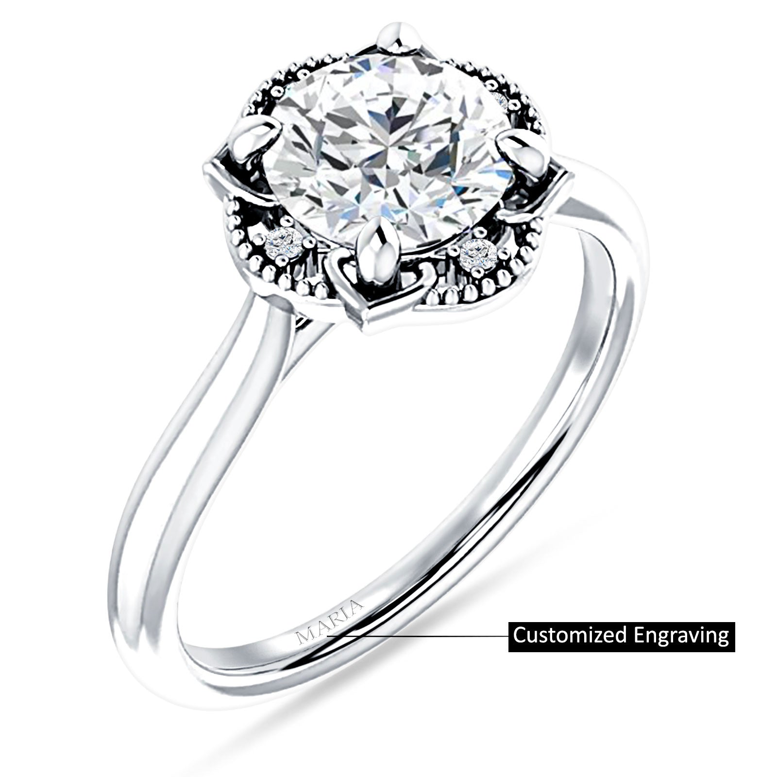 IGI Certified Round 1 Carat Lab Grown Diamond Art Deco Floral Ring