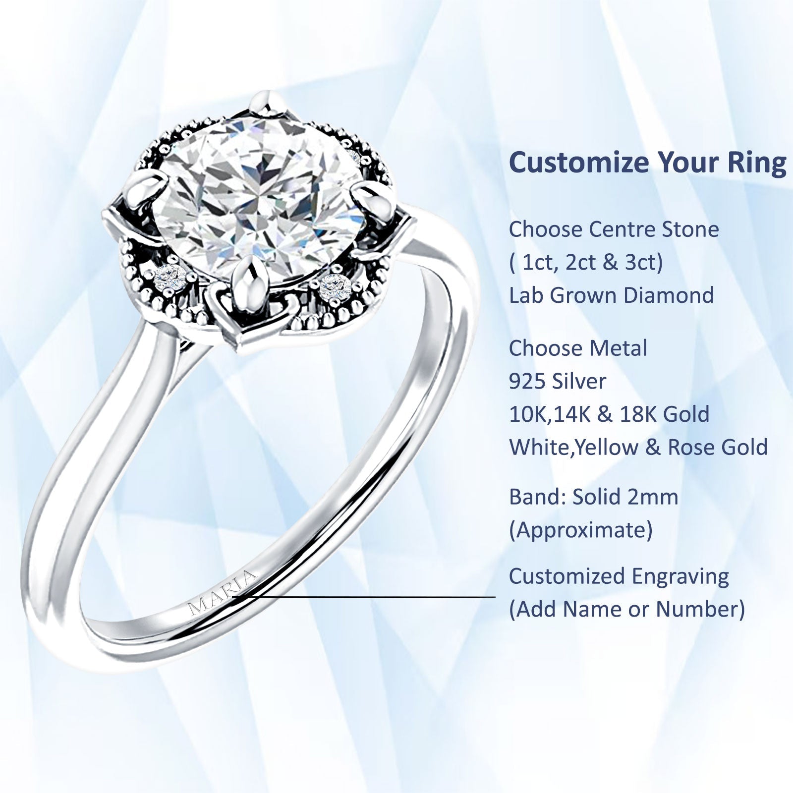 IGI Certified Round 1 Carat Lab Grown Diamond Art Deco Floral Ring