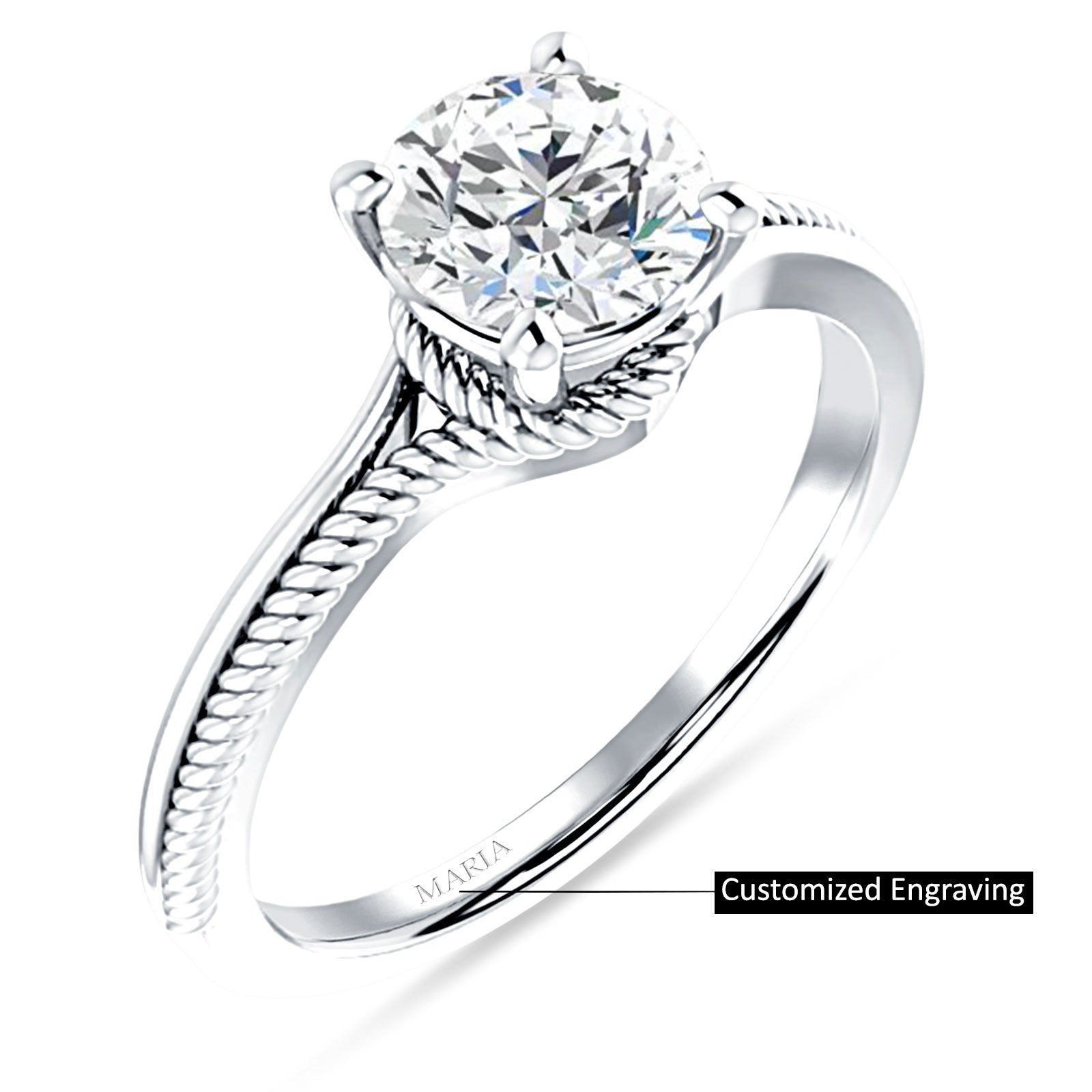 14K Gold IGI Certified Round 2 Carat Lab Grown Diamond Twisted Solitaire Ring