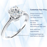 14K Gold IGI Certified Round 2 Carat Lab Grown Diamond Twisted Solitaire Ring