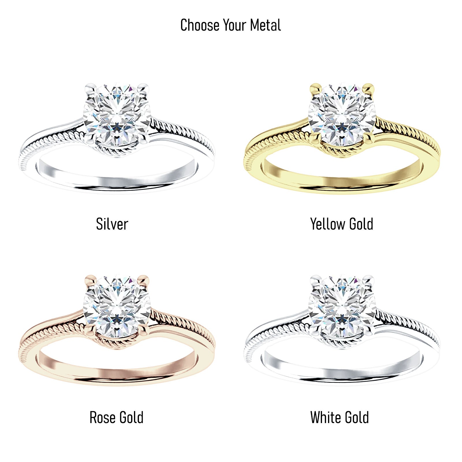 18K Gold IGI Certified Round 3 Carat Lab Grown Diamond Twisted Solitaire Ring