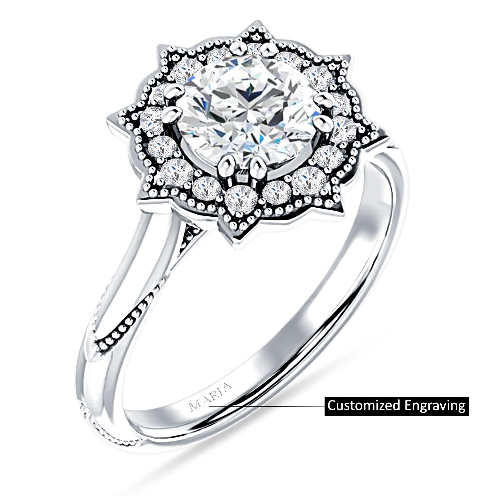 18K Gold IGI Certified Round 1 Carat Lab Grown Diamond Art Deco Floral Ring