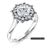 18K Gold IGI Certified Round 1 Carat Lab Grown Diamond Art Deco Floral Ring