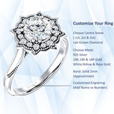 18K Gold IGI Certified Round 2 Carat Lab Grown Diamond Art Deco Floral Ring