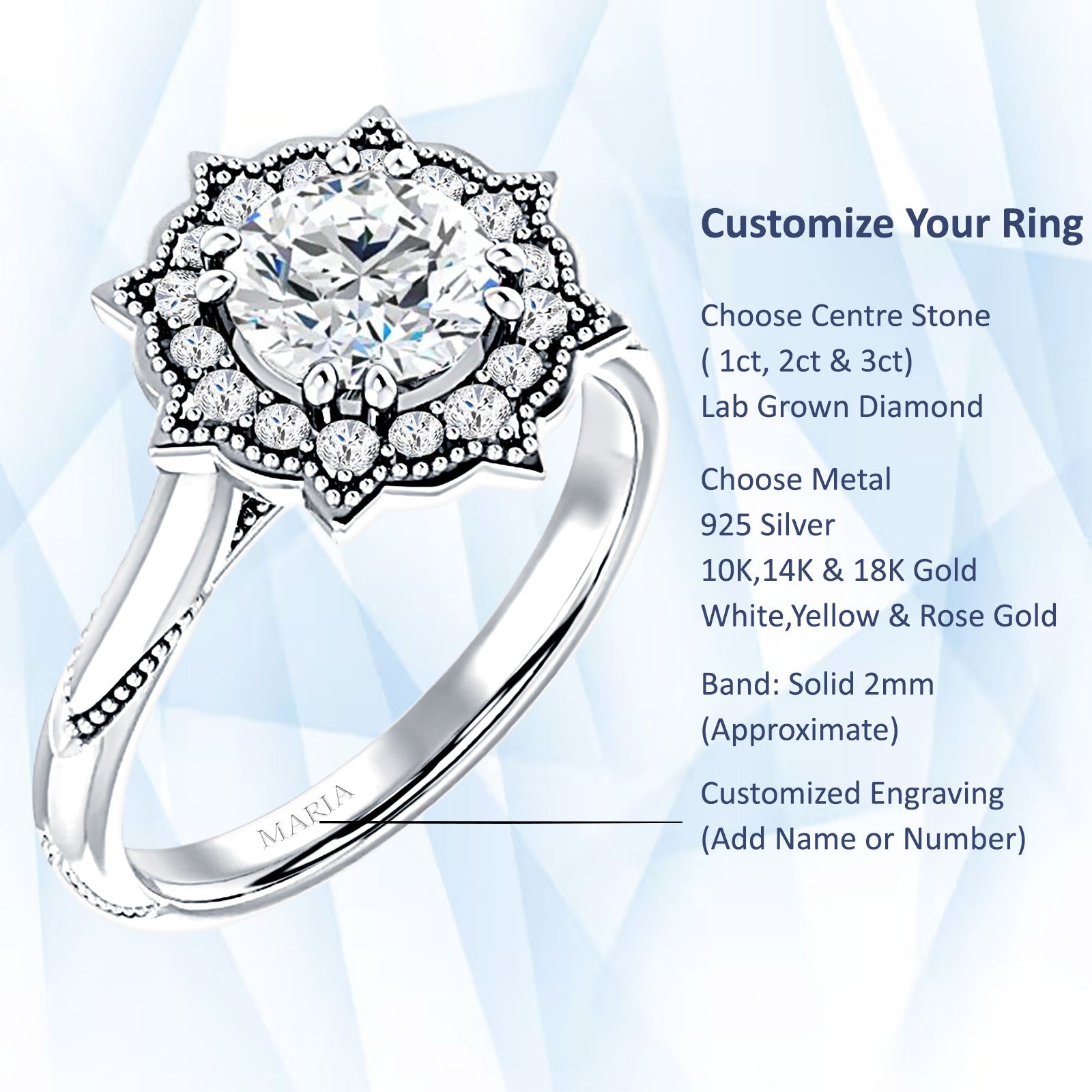 18K Gold IGI Certified Round 3 Carat Lab Grown Diamond Art Deco Floral Ring
