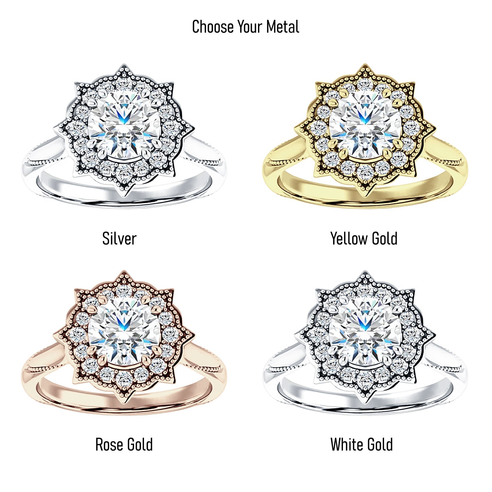 18K Gold IGI Certified Round 2 Carat Lab Grown Diamond Art Deco Floral Ring