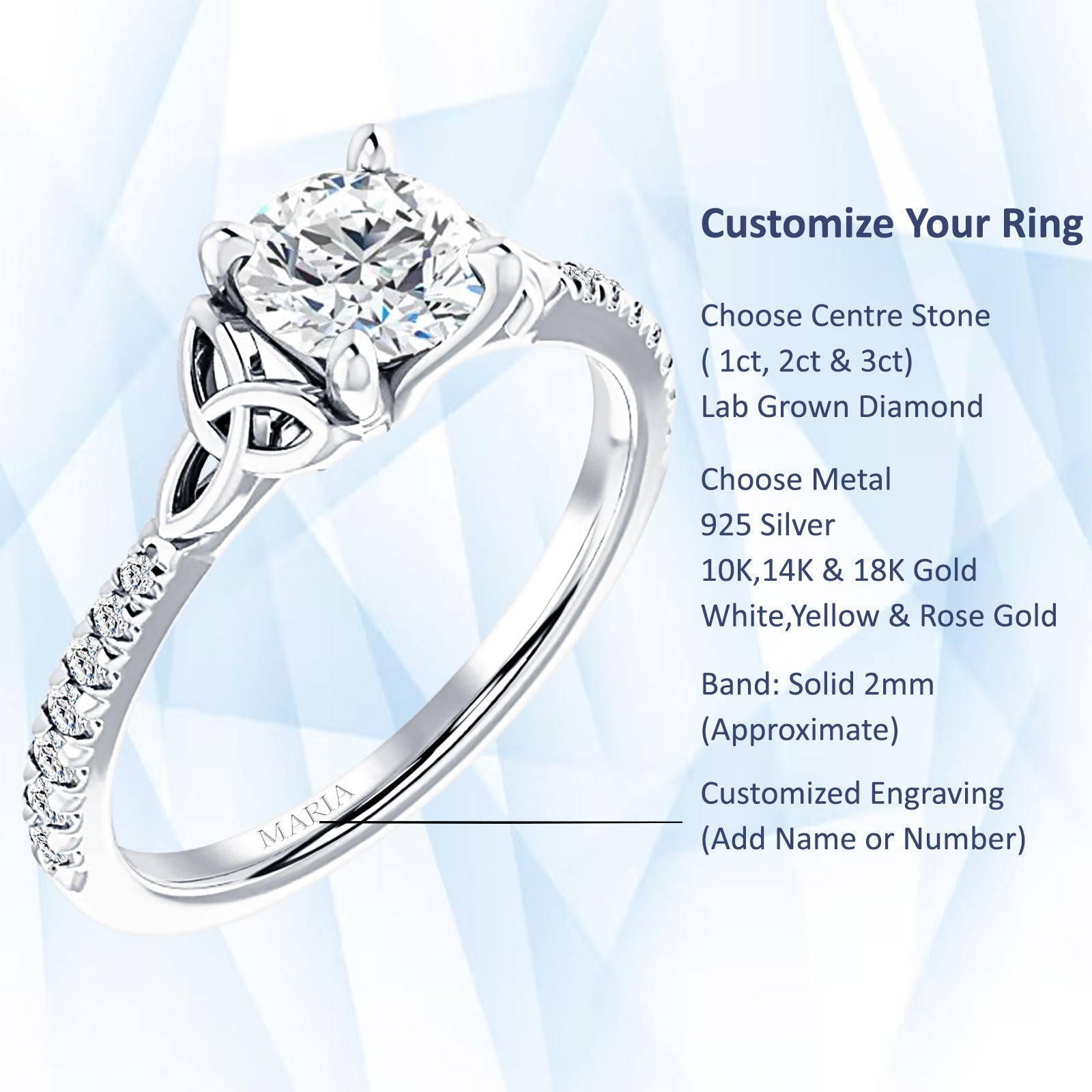 10K Gold IGI Certified Round 2 Carat Lab Grown Diamond Art Deco Trinity Cluster Ring
