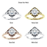 10K Gold IGI Certified Round 3 Carat Lab Grown Diamond Art Deco Floral Beaded Ring