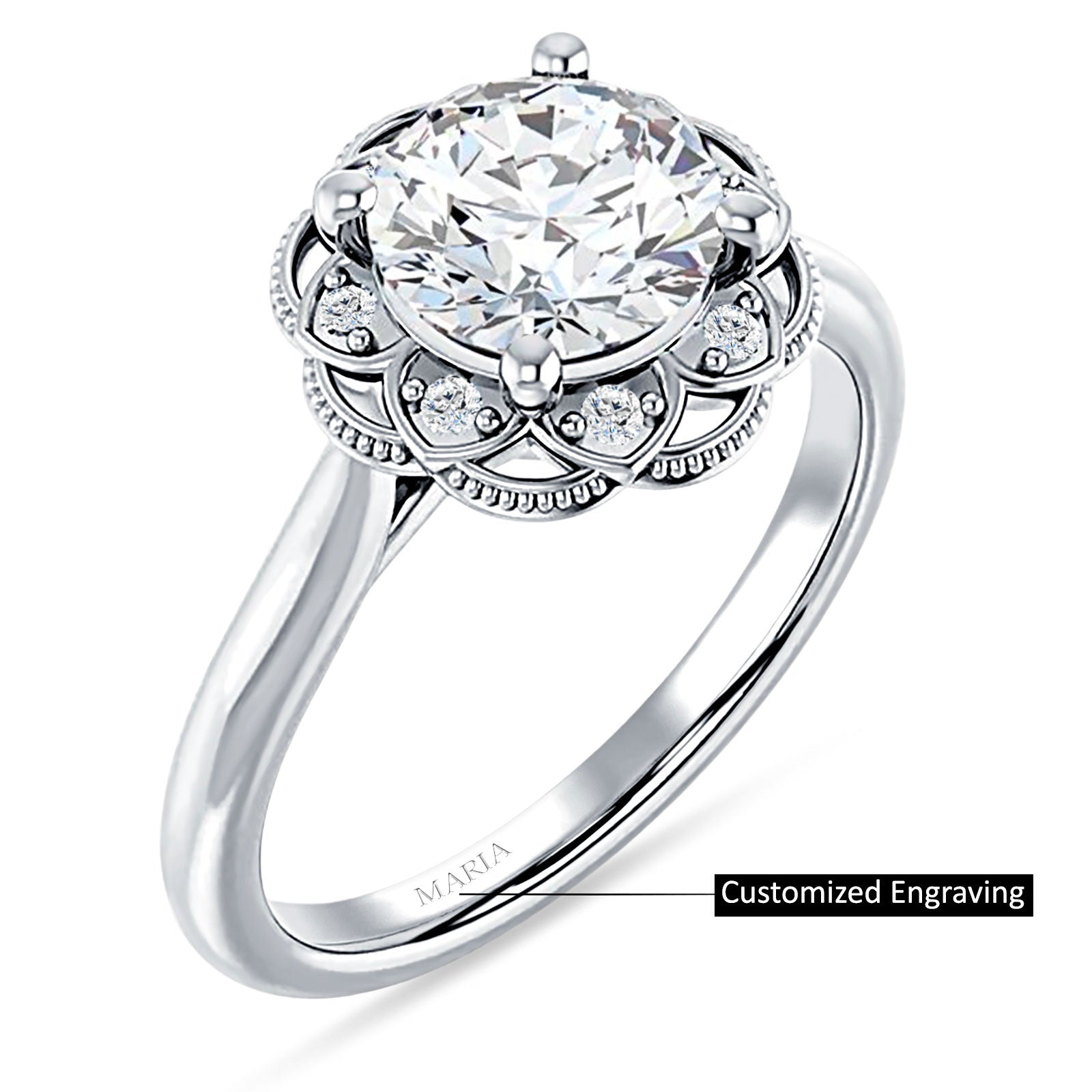 IGI Certified Round 1 Carat Lab Grown Diamond Art Deco Floral Ring