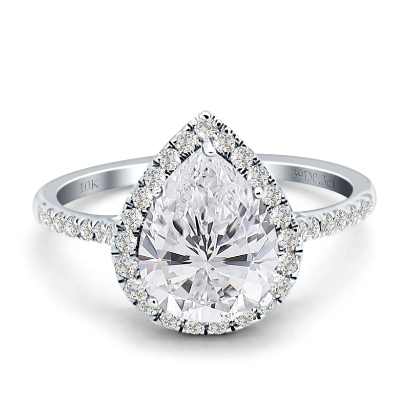 Pear Teardrop Halo Natural Diamond Ring