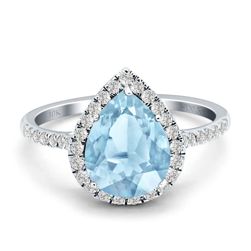 Pear Teardrop Halo Natural Diamond Ring