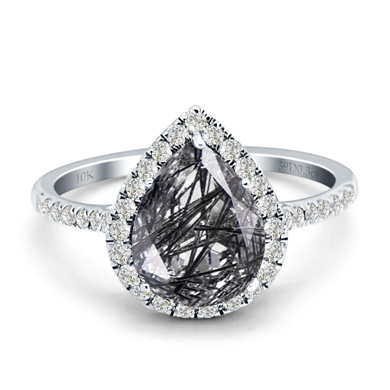 Pear Teardrop Halo Natural Diamond Ring