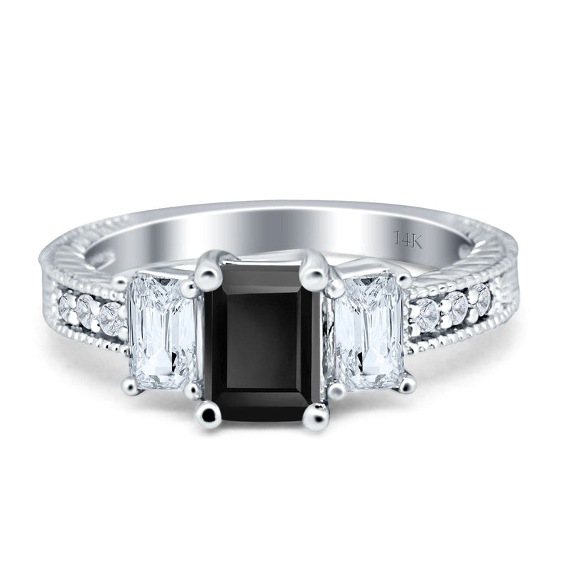 Three Stone Emerald Cut Gold Ring