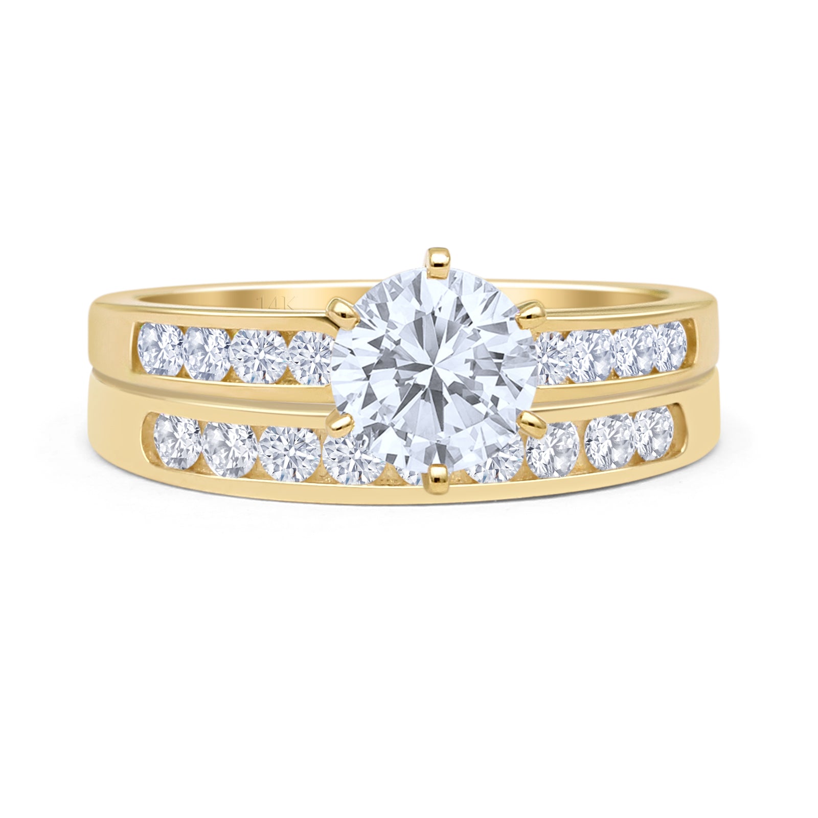 Two Piece Round Moissanite Cathedral Ring