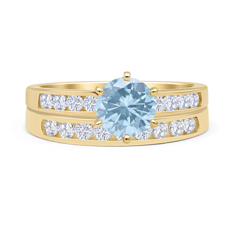Two Piece Round Natural Aquamarine Cathedral Ring
