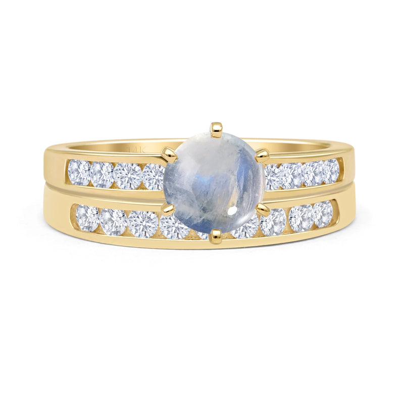 Two Piece Round Natural Moonstone Cathedral Ring