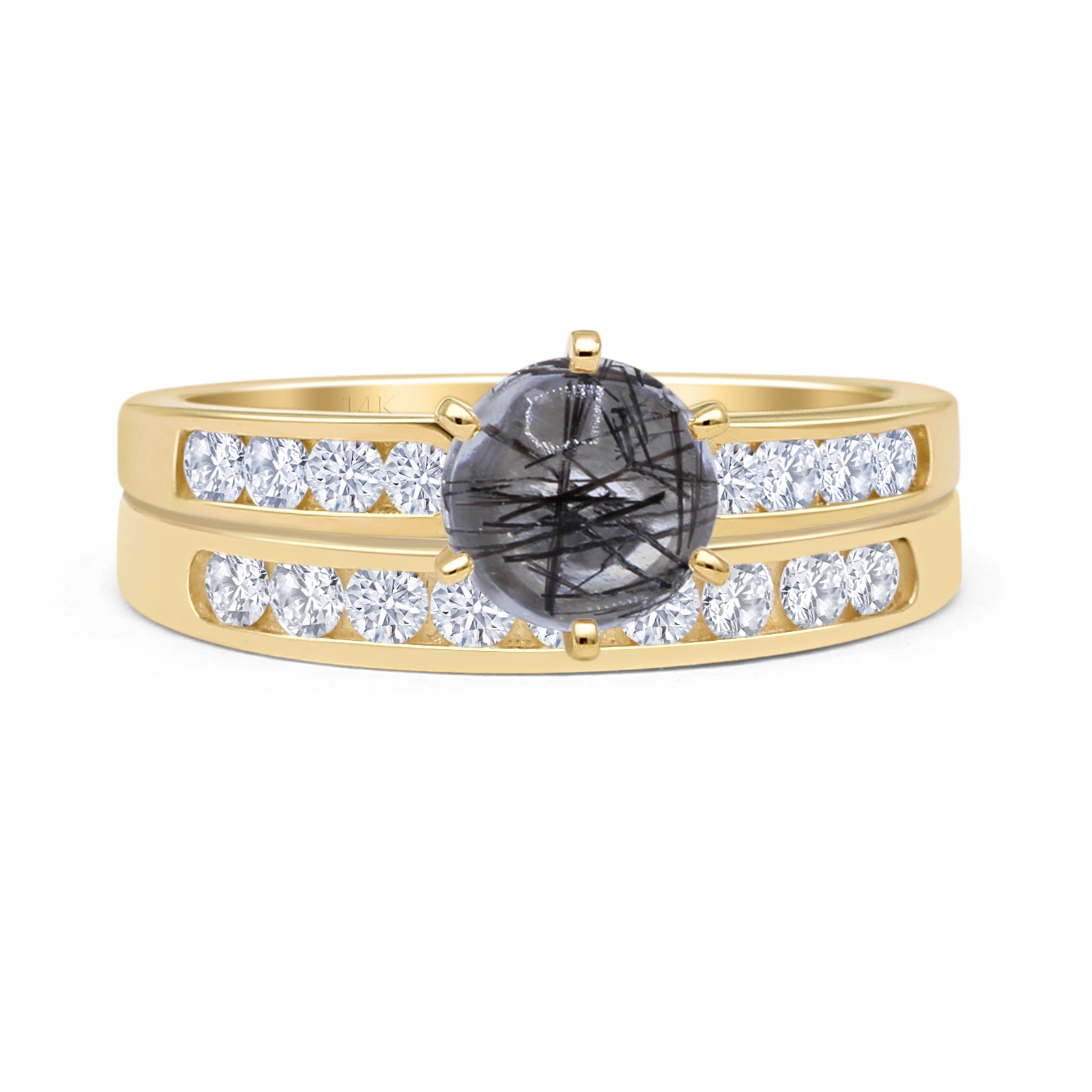Two Piece Round Natural Rutilated Quartz Cathedral Ring