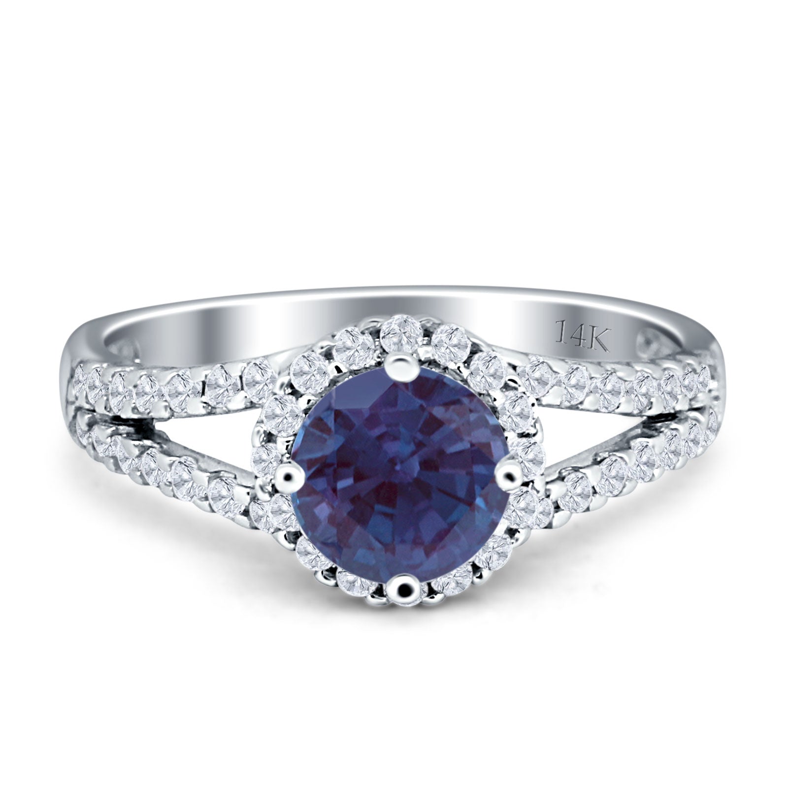 Round Halo Split Shank Gold Ring