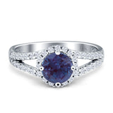 Round Halo Split Shank Gold Ring