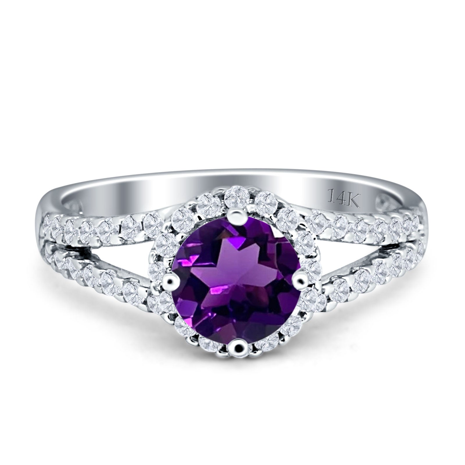 Round Halo Split Shank Gold Ring