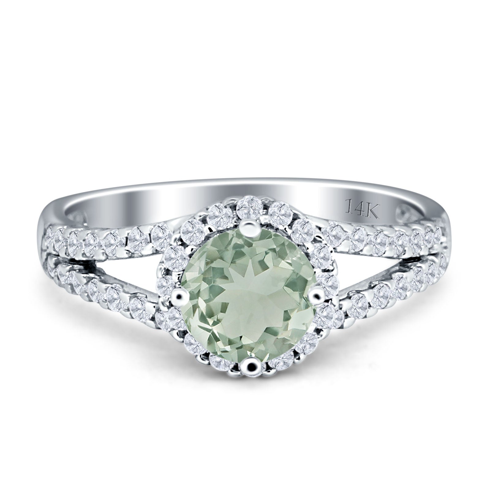 Round Halo Split Shank Gold Ring