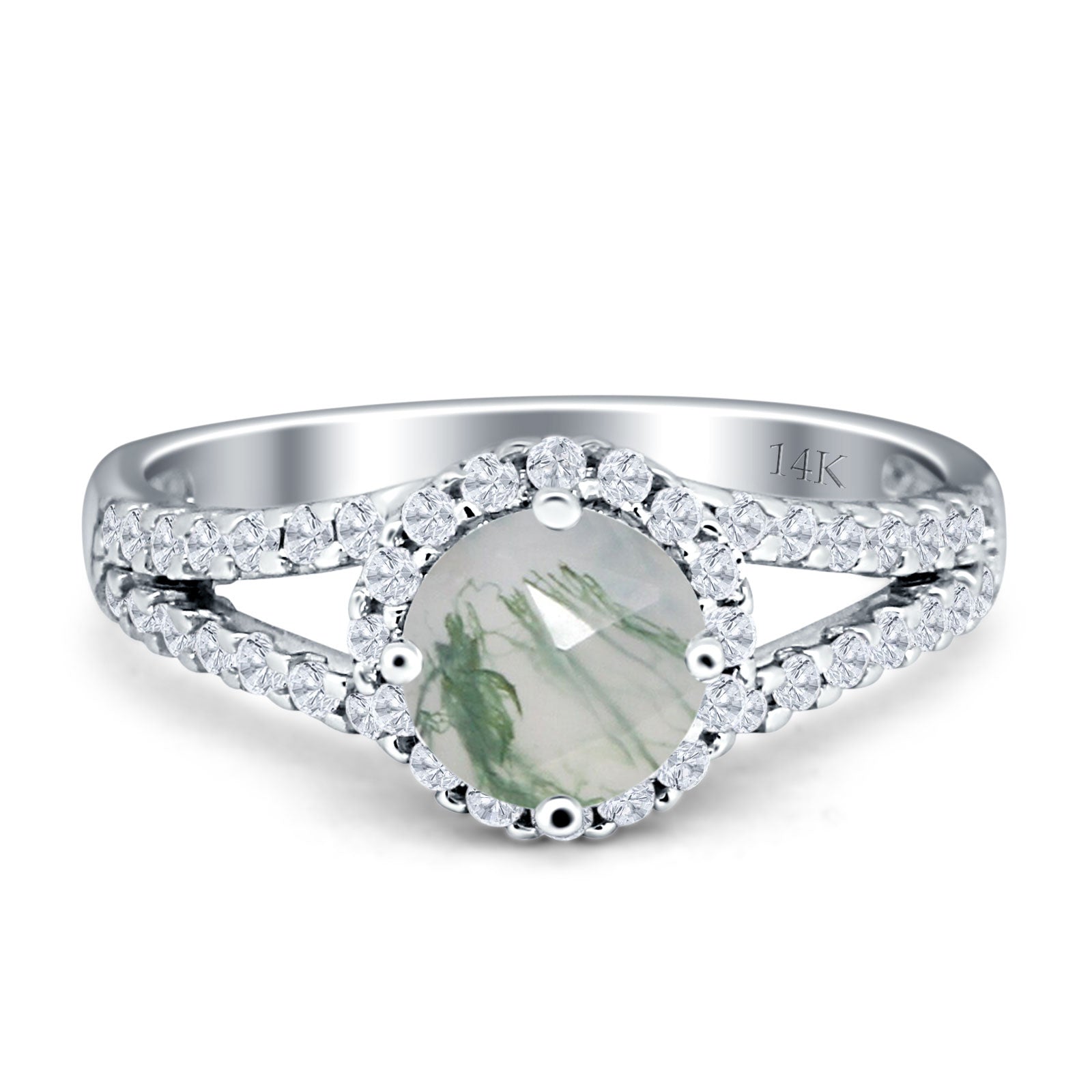 Round Halo Split Shank Gold Ring