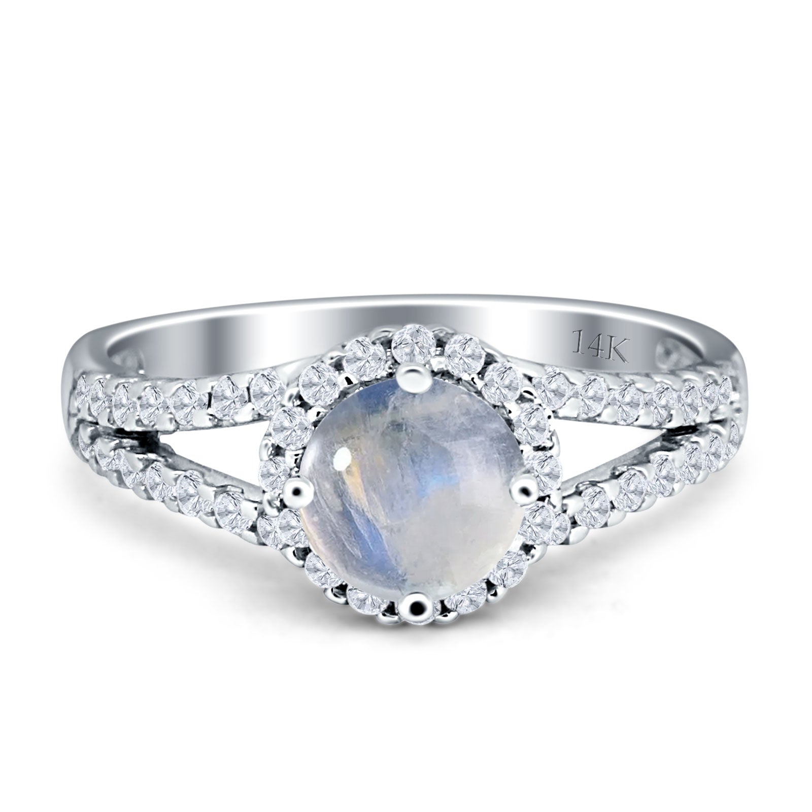 Round Halo Split Shank Gold Ring