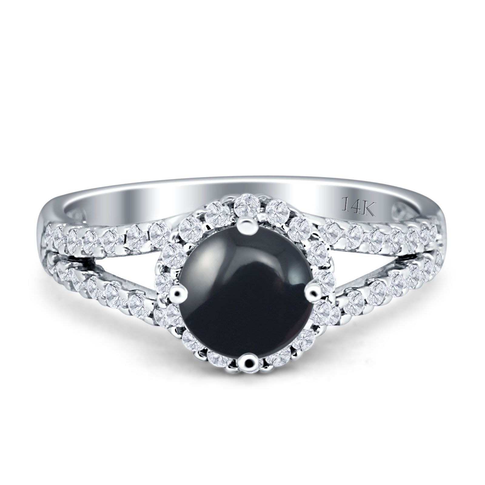 Round Halo Split Shank Gold Ring