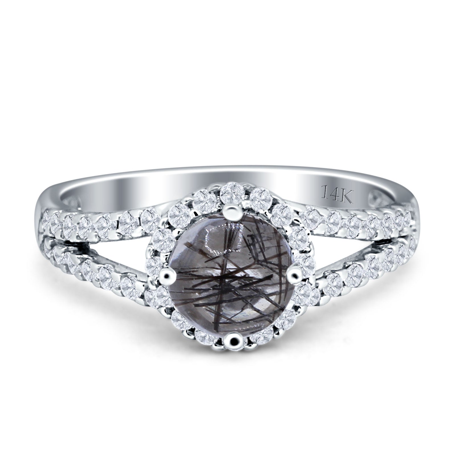 Round Halo Split Shank Gold Ring