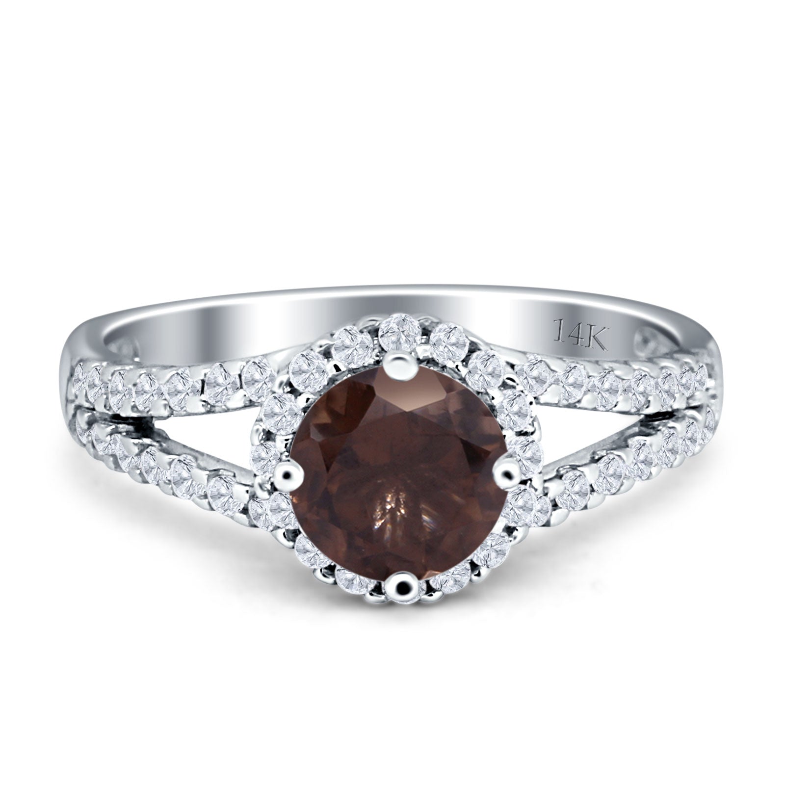 Round Halo Split Shank Gold Ring