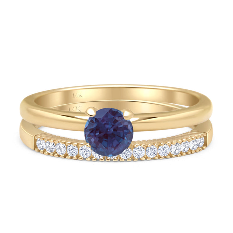 Two Piece Round Solitaire Bridal Gold Ring