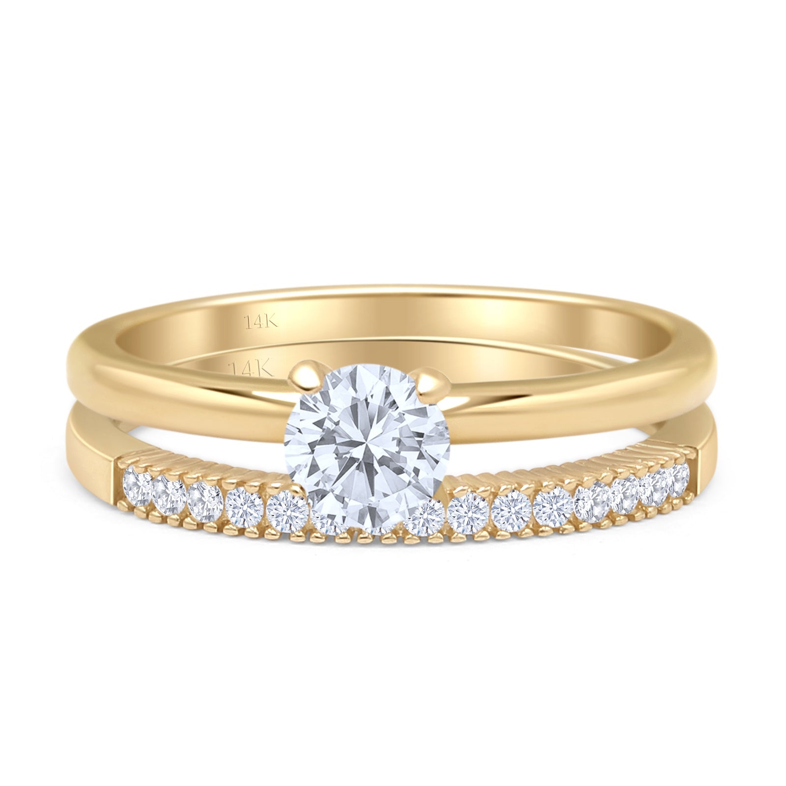 Two Piece Round Solitaire Bridal Gold Ring