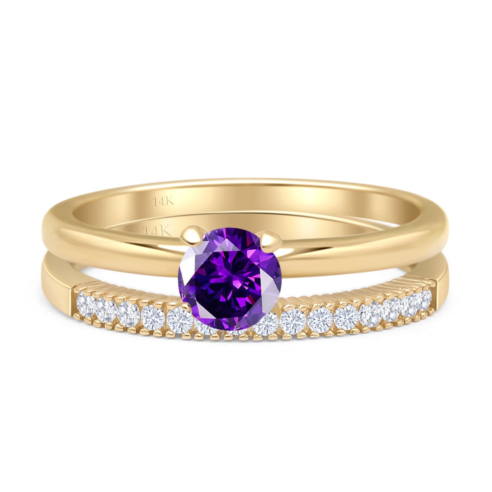 Two Piece Round Solitaire Bridal Gold Ring