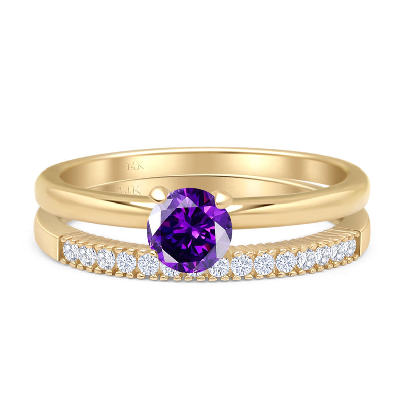 Two Piece Round Solitaire Bridal Gold Ring
