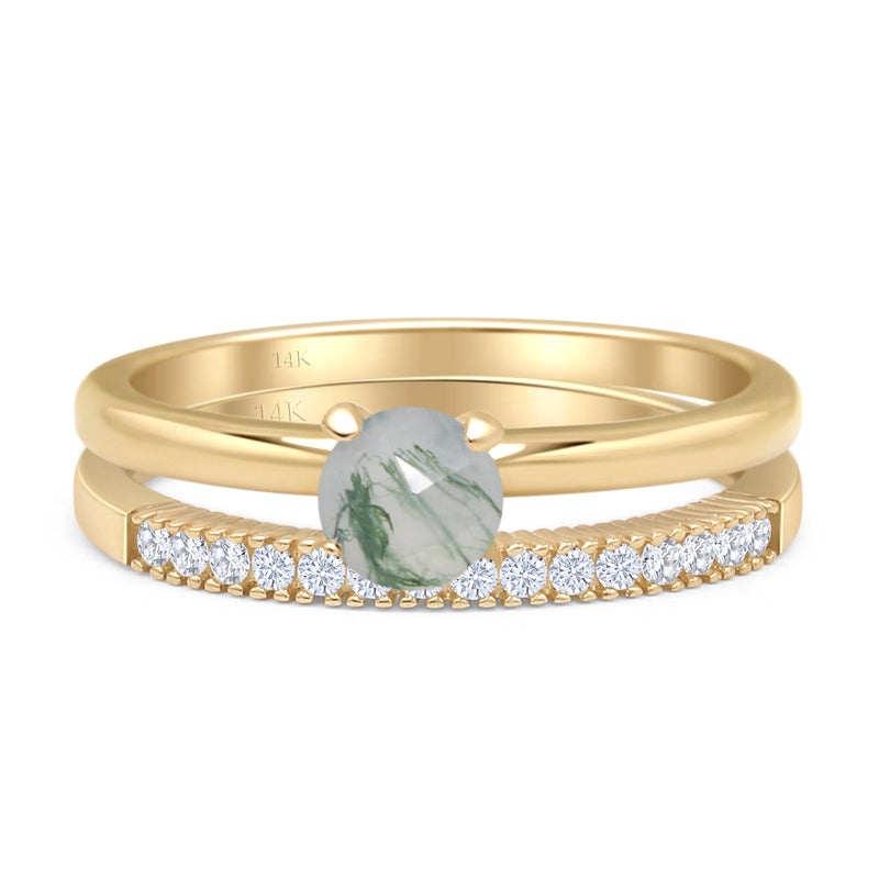 Two Piece Round Solitaire Bridal Gold Ring