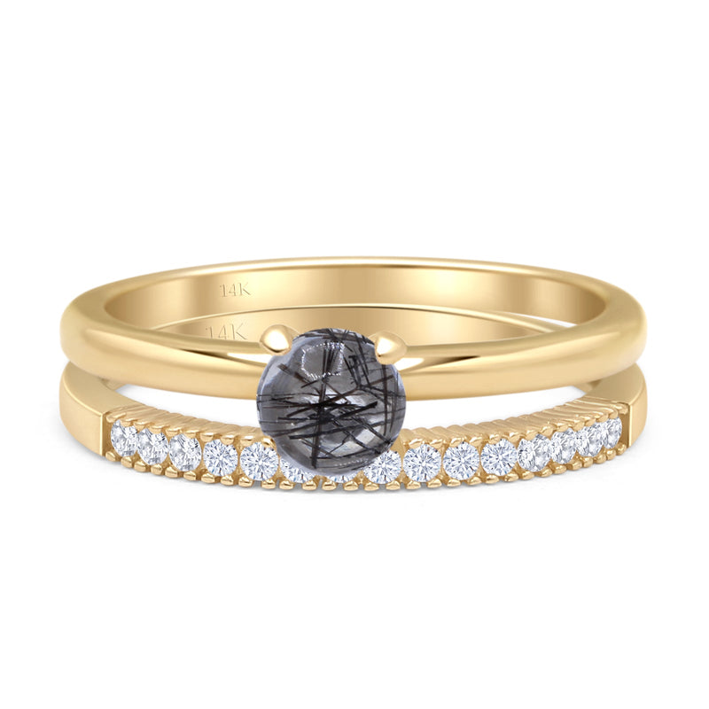 Two Piece Round Solitaire Bridal Gold Ring