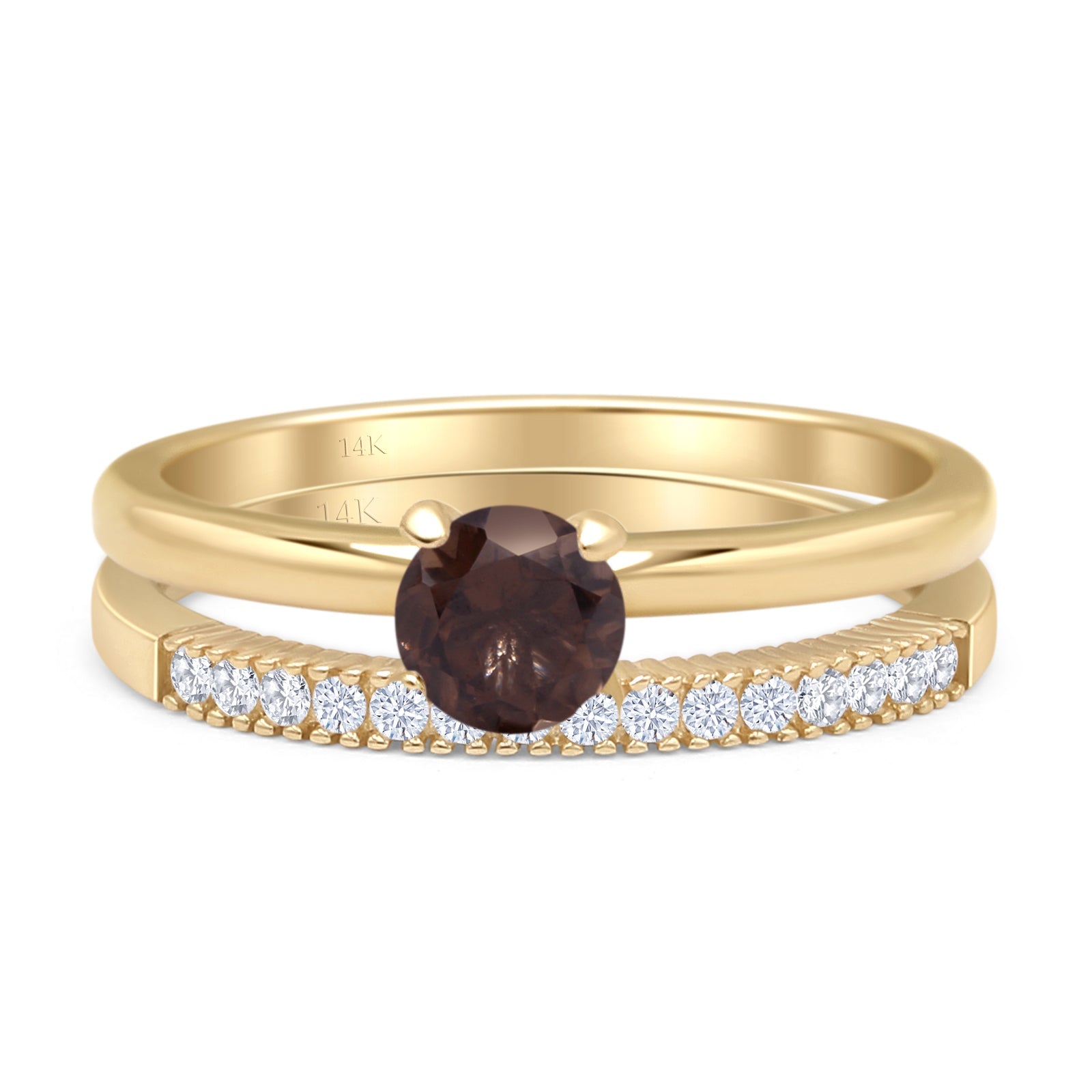 Two Piece Round Solitaire Bridal Gold Ring
