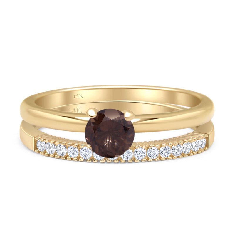 Two Piece Round Solitaire Bridal Gold Ring
