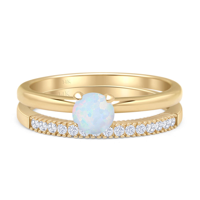 Two Piece Round Solitaire Eternity Gold Ring
