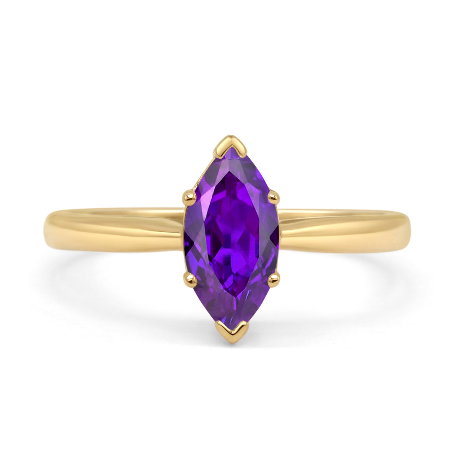 Marquise Amethyst CZ Solitaire Gold Ring