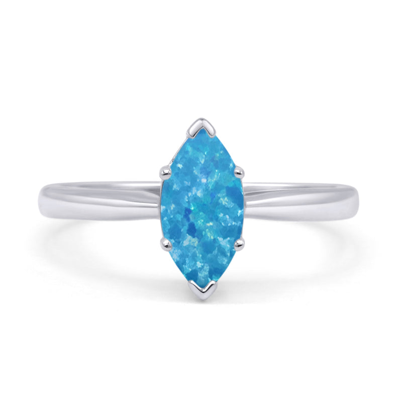Marquise Lab Created Blue Opal Solitaire Gold Ring