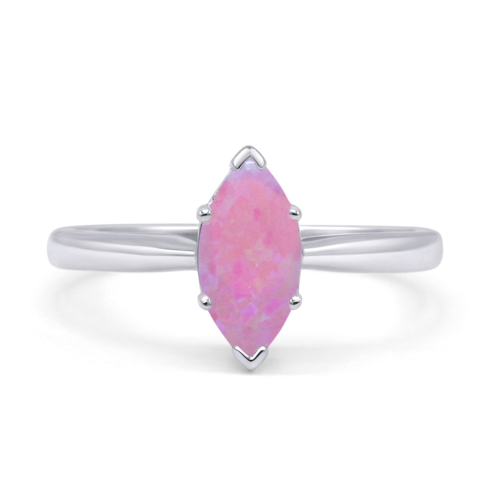 Marquise Lab Created Pink Opal Solitaire Gold Ring