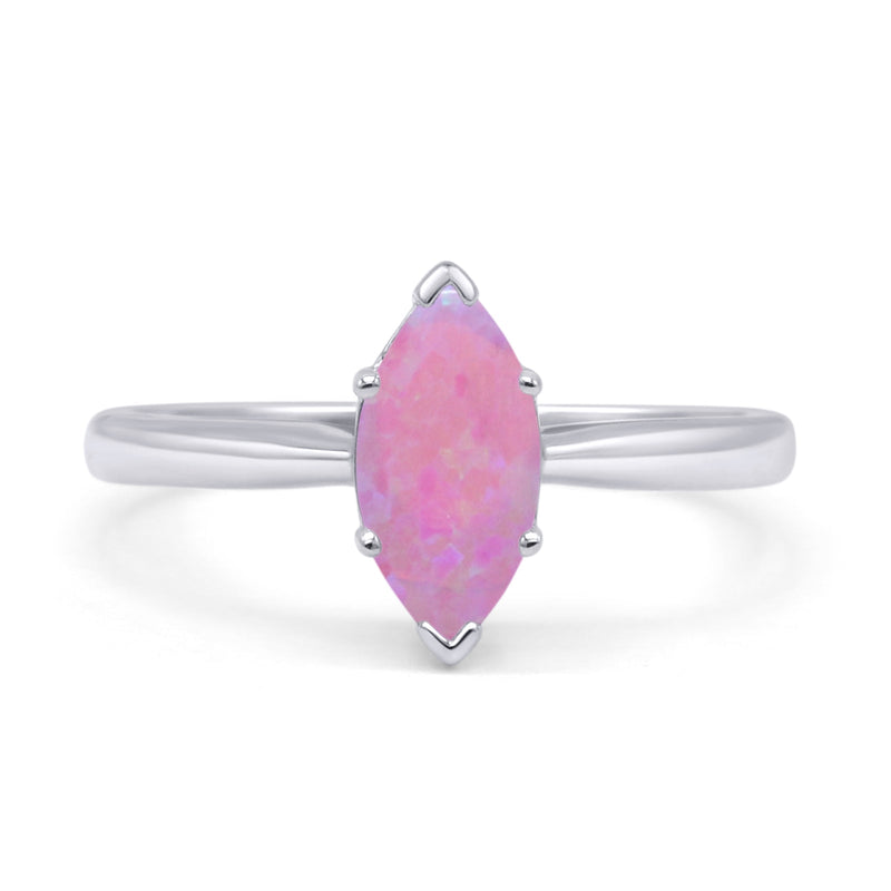 Marquise Lab Created Pink Opal Solitaire Gold Ring