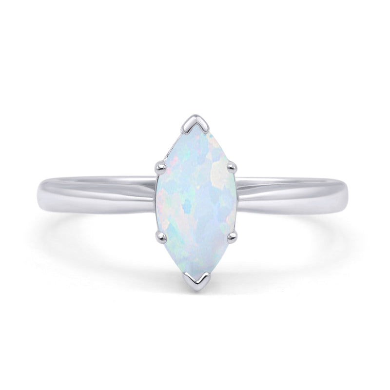Marquise Lab Created White Opal Solitaire Gold Ring