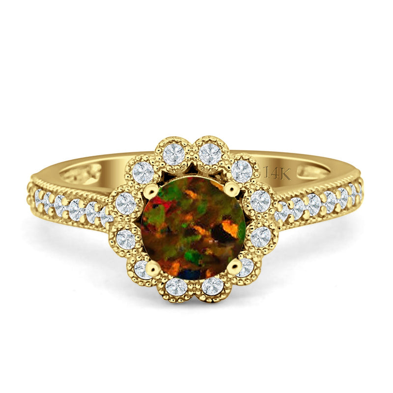 Round Flower Vintage Style Gold Ring